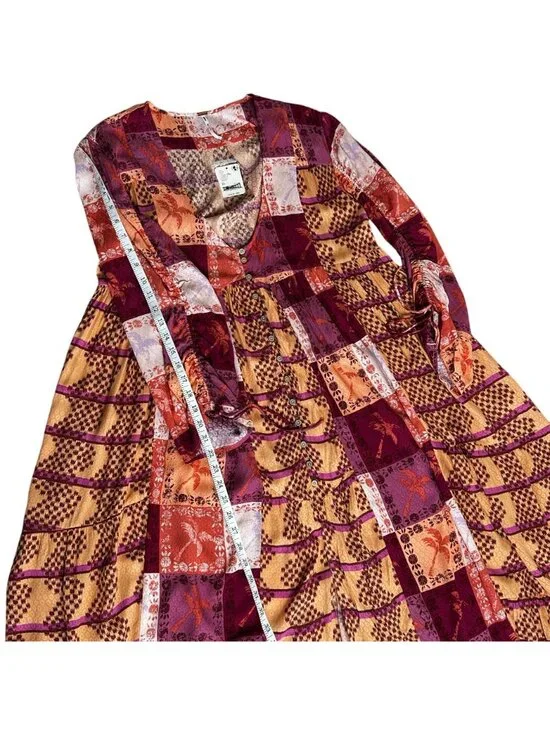 FREE PEOPLE Ibiza Getaway Patchwork Sunset Maxi Duster Kimono XS NWT Festival - Picture 10 of 13